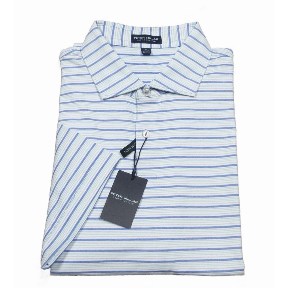Peter Millar Marina Blue Stripe Crown Crafted Martin Jersey Polo Shirt XXL NWT
